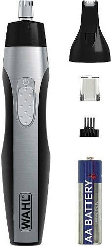 Wahl 5546-200 Deluxe Lighted Ear, Nose & Brow Trimmer; Detailing head is ideal for detailing bikini areas, sideburns, necklines, goatees and mustaches; Integrated mini-spotlight allows you to never miss a hair; Hygienic grooming: use one for nose and the other for everything else; Wet/dry for use in the shower; UPC 043917554679 (5546200 5546 200 554-6200 55462-00)
