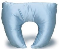 Mabis 555-7933-1000 Crescent Pillow Mate, Blue Satin, Contour shape gently cradles head and neck and helps relieve muscle tension, Made of 100% hypoallergenic polyester fiberfill, Removable, machine washable cover, Foam meets CAL #117 requirements, 14" x 12" x 3" (555-7933-1000 55579331000 5557933-1000 555-79331000 555 7933 1000) 