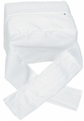 Mabis 555-7980-1900 Knee-Ease Pillow, 7 x 4 x 5, White, Unique foam design promotes proper alignment of spine, hip and knees, Helps relieve discomfort and stiffness while enhancing circulation, Adjustable hook and loop strap offers a custom fit and keeps pillow in place, Removable, machine washable polyester/cotton cover, Foam meets CAL #117 requirements, 7