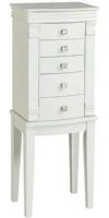 Linon 55571WHT-01-KD-U Angela White Jewelry Armoire; Traditional in style and design, is a timeless addition to a bedroom, large closet or dressing area; Each side opens to reveal multiple hooks for necklaces; Multiple drawers lined in felt keep jewelry safe and protected; 150 lbs weight capacity; UPC 753793935218 (55571WHT01KDU 55571WHT-01KD-U 55571WHT-01-KDU 55571WHT01-KDU) 