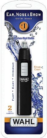 Wahl 5567-500 Ear, Nose and Brow Wet/Dry Personal Battery Trimmer; Rinses clean under running water; Compact, lightway and safe; Rotating cutting head with professional quality cutting blades, detail head and protective cap; Dimensions (HxWxD) 9.38