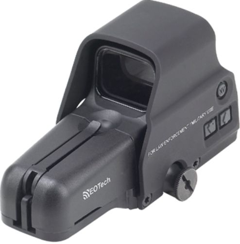 EOTech 556.A65/1 Holographic Weapon Sight (HWS), For Law Enforcement/Militar Use, Buttons on left side of sight (not in back) to work specifically with NV or magnifiers, Fits with Gen I-III+ Night Vision Systems (tandem operation), Raised 7mm base with knurled cross bolt, Interfaces to 1