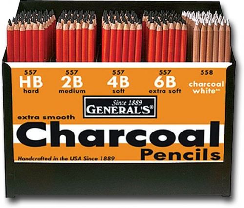 General's 5577D Charcoal Pencil Display; Made with the original formula, Generals charcoal pencils yield rich, black lines for drawings and sketches; General's unique charcoal white formula can be worked directly over black charcoal to lighten, used on colored paper stock, washed with water and brush, fixed, or erased cleanly; UPC 088354913450 (GENERALS5577D GENERALS 5577D 5577 D GENERALS-5577D 5577-D)