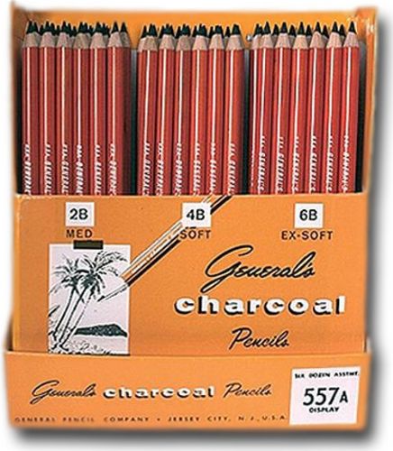 General's 557AD Charcoal Pencil Display; Excellent quality pre-sharpened charcoal pencils with smooth cedar casings; Contains 24 each: 2B, 4B, and 6B pencils; Dimensions 7.75