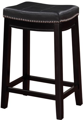 Linon 55815BLK01U Claridge Black Counter Stool; Will add stylish seating to any counter or high top table; Sturdy wood frame has a black finish accented by a black vinyl upholstered seat; Nailhead trim and accent stitching adds a patchwork design to the top for an eyecatching detail; 275 lbs weight capacity; UPC 753793935119 (55815-BLK01U 55815BLK-01U 55815-BLK-01U)