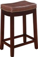 Linon 55815BRNPU-01-KD-U Claridge Patches Counter Stool, Dark Brown Finish, Brown Vinyl Upholstered Seat, Patch Designed Top, Nailhead trim, Ideal for any design style, 250 lbs Weight Limit, 18"W x 12.5"D x 26"H, 24" Seat height, UPC 753793917429  (55815BRNPU01KDU 55815BRNPU-01-KD-U 55815BRNPU 01 KD U) 