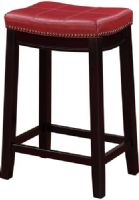 Linon 55815RED01U Claridge Red Counter Stool; Will add stylish seating to any counter or high top table; Sturdy wood frame has a dark espresso finish accented by a red vinyl upholstered seat; Nailhead trim and accent stitching adds a patchwork design to the top for an eyecatching detail; 275 lbs weight capacity; UPC 753793935126 (55815-RED01U 55815RED-01U 55815-RED-01U) 