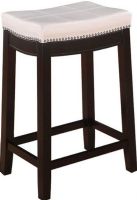 Linon 55815WHTPU-01-KD-U Claridge Patches Counter Stool, Dark Brown Finish, White VinylUpholstered Seat, Patch Designed Top, Nailhead trim, Ideal for any design style, 250 lbs Weight Limit, 18"W x 12.5"D x 26"H, 24" Seat height, UPC 753793917436  (55815WHTPU01KDU 55815WHTPU-01-KD-U 55815WHTPU 01 KD U) 