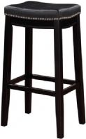 Linon 55816BLK01U Claridge Black Bar Stool; Will add stylish seating to any counter or high top table; Sturdy wood frame has a black finish accented by a black vinyl upholstered seat; Nailhead trim and accent stitching adds a patchwork design to the top for an eyecatching detail; 275 lbs weight capacity; UPC 753793935133 (55816-BLK01U 55816BLK-01U 55816-BLK-01U) 