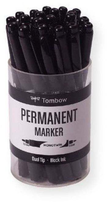 Tombow 56499 Mono Twin Permanent Marker Display; Contains 20 markers; Black ink; Low odor; Non toxic; Permanent Black Marker featuring two tips; fine and broad; Great for drawing, lettering and getting a variety of line widths; Long lasting marker gives a very black, solid line; UPC 085014564991 (56499 56499D 56499-D TOMBOW56499 TOMBOW-56499 TOMBOW-56499D)