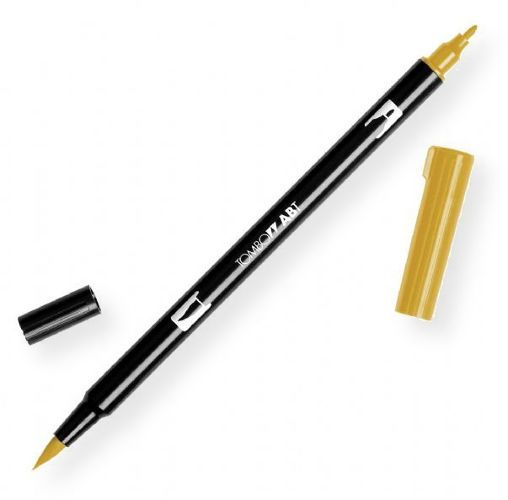 Tombow 56503 Dual Brush Yellow Gold ABT Pen; Two tips, a versatile, flexible nylon brush tip and a fine tip for smooth lines, with a single ink reservoir insuring exact color match; Acid free and odorless; Tips self clean after blending; Preferred by professionals; Water based ink is blendable; UPC 085014565035 (56503 ABT-56503 PEN-56503 ABT56503 TOMBOW56503 TOMBOW-56503)