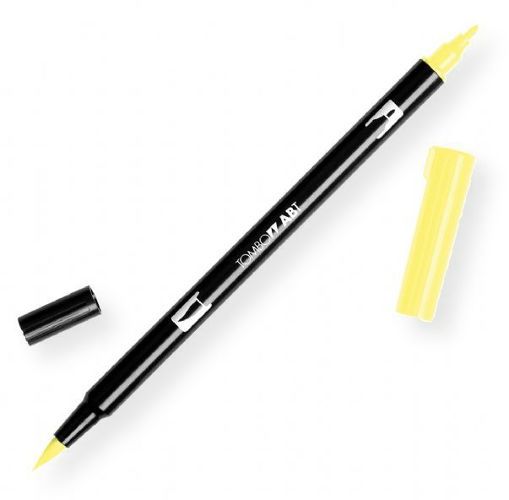 Tombow 56507 Dual Brush Pale Yellow ABT Pen; Two tips, a versatile, flexible nylon brush tip and a fine tip for smooth lines, with a single ink reservoir insuring exact color match; Acid free and odorless; Tips self clean after blending; Preferred by professionals; Water based ink is blendable; UPC 085014565073 (56507 ABT-56507 PEN-56507 ABT56507 TOMBOW56507 TOMBOW-56507)