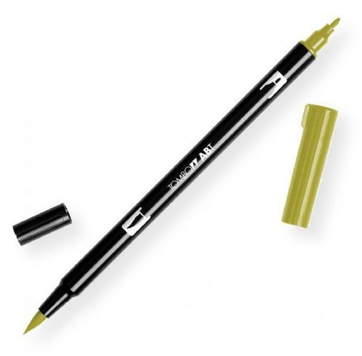 Tombow 56509 Dual Brush Green Ochre ABT Pen; Two tips, a versatile, flexible nylon brush tip and a fine tip for smooth lines, with a single ink reservoir insuring exact color match; Acid free and odorless; Tips self clean after blending; Preferred by professionals; Water based ink is blendable; UPC 085014565097 (56509 ABT-56509 PEN-56509 ABT56509 TOMBOW56509 TOMBOW-56509)