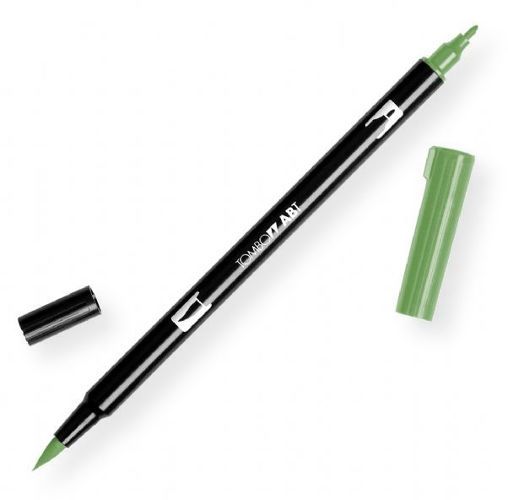 Tombow 56516 Dual Brush Dark Olive ABT Pen; Two tips, a versatile, flexible nylon brush tip and a fine tip for smooth lines, with a single ink reservoir insuring exact color match; Acid free and odorless; Tips self clean after blending; Preferred by professionals; Water based ink is blendable; UPC 085014565165 (56516 ABT-56516 PEN-56516 ABT56516 TOMBOW56516 TOMBOW-56516)