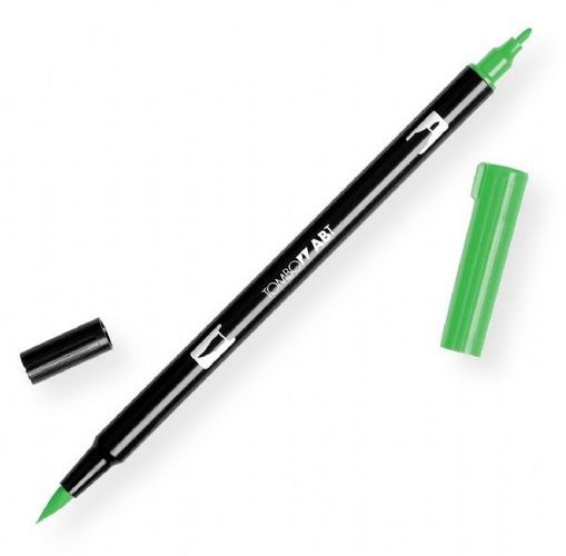 Tombow 56521 Dual Brush Light Green ABT Pen; Two tips, a versatile, flexible nylon brush tip and a fine tip for smooth lines, with a single ink reservoir insuring exact color match; Acid free and odorless; Tips self clean after blending; Preferred by professionals; Water based ink is blendable; UPC 085014565219 (56521 ABT-56521 PEN-56521 ABT56521 TOMBOW56521 TOMBOW-56521)