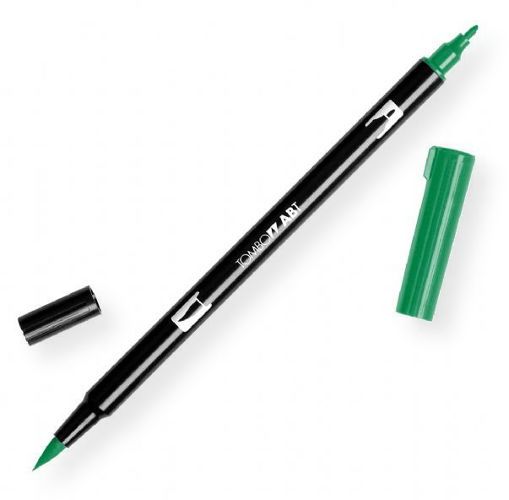 Tombow 56527 Dual Brush Sap Green ABT Pen; Two tips, a versatile, flexible nylon brush tip and a fine tip for smooth lines, with a single ink reservoir insuring exact color match; Acid free and odorless; Tips self clean after blending; Preferred by professionals; Water based ink is blendable; UPC 085014565271 (56527 ABT-56527 PEN-56527 ABT56527 TOMBOW56527 TOMBOW-56527)