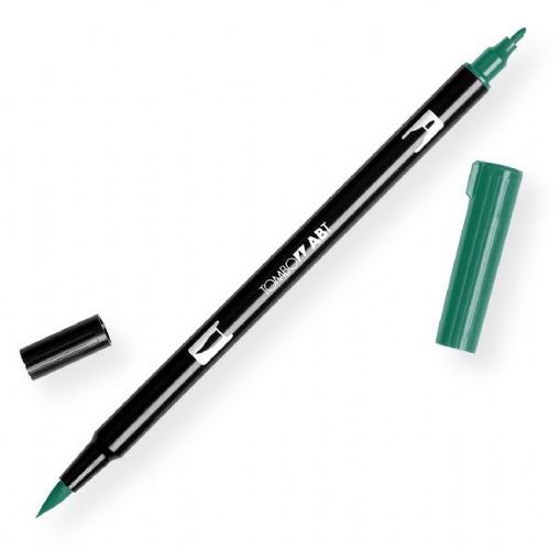 Tombow 56528 Dual Brush Hunter Green ABT Pen; Two tips, a versatile, flexible nylon brush tip and a fine tip for smooth lines, with a single ink reservoir insuring exact color match; Acid free and odorless; Tips self clean after blending; Preferred by professionals; Water based ink is blendable; UPC 085014565288 (56528 ABT-56528 PEN-56528 ABT56528 TOMBOW56528 TOMBOW-56528)