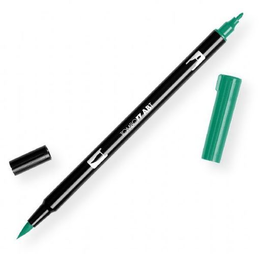 Tombow 56532 Dual Brush Dark Green ABT Pen; Two tips, a versatile, flexible nylon brush tip and a fine tip for smooth lines, with a single ink reservoir insuring exact color match; Acid free and odorless; Tips self clean after blending; Preferred by professionals; Water based ink is blendable; UPC 085014565325 (56532 ABT-56532 PEN-56532 ABT56532 TOMBOW56532 TOMBOW-56532)
