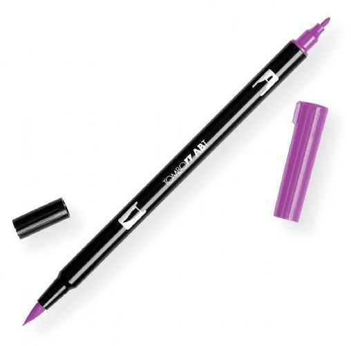 Tombow 56574 Dual Brush Purple ABT Pen; Two tips, a versatile, flexible nylon brush tip and a fine tip for smooth lines, with a single ink reservoir insuring exact color match; Acid free and odorless; Tips self clean after blending; Preferred by professionals; Water based ink is blendable; UPC 085014565745 (56574 ABT-56574 PEN-56574 ABT56574 TOMBOW56574 TOMBOW-56574)