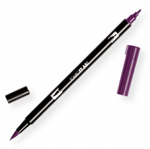 Tombow 56577 Dual Brush Dark Plum ABT Pen; Two tips, a versatile, flexible nylon brush tip and a fine tip for smooth lines, with a single ink reservoir insuring exact color match; Acid free and odorless; Tips self clean after blending; Preferred by professionals; Water based ink is blendable; UPC 085014565776 (56577 ABT-56577 PEN-56577 ABT56577 TOMBOW56577 TOMBOW-56577)