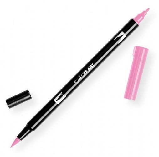 Tombow 56579 Dual Brush Pink Rose ABT Pen; Two tips, a versatile, flexible nylon brush tip and a fine tip for smooth lines, with a single ink reservoir insuring exact color match; Acid free and odorless; Tips self clean after blending; Preferred by professionals; Water based ink is blendable; UPC 085014565790 (56579 ABT-56579 PEN-56579 ABT56579 TOMBOW56579 TOMBOW-56579)