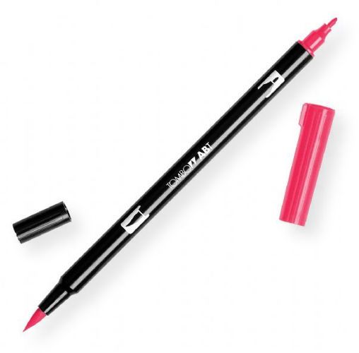 Tombow 56591 Dual Brush Cherry ABT Pen; Two tips, a versatile, flexible nylon brush tip and a fine tip for smooth lines, with a single ink reservoir insuring exact color match; Acid free and odorless; Tips self clean after blending; Preferred by professionals; Water based ink is blendable; UPC 085014565912 (56591 ABT-56591 PEN-56591 ABT56591 TOMBOW56591 TOMBOW-56591)