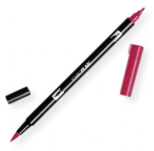Tombow 56597 Dual Brush Crimson ABT Pen; Two tips, a versatile, flexible nylon brush tip and a fine tip for smooth lines, with a single ink reservoir insuring exact color match; Acid free and odorless; Tips self clean after blending; Preferred by professionals; Water based ink is blendable; UPC 085014565974 (56597 ABT-56597 PEN-56597 ABT56597 TOMBOW56597 TOMBOW-56597)