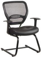 Office Star 5705 Space Collection Air Grid Back Visitors Chair with Leather Seat, Air Grid Back with Leather Seat, Fixed Angled Arms, Sled Base, 20.5" W x 19.5" D x 3" T Seat Size, 20.5" W x 20" H x 1.25" T Back Size, 19" Arms Max Inside, 25.75" Arms to Floor Min (57-05 57 05) 