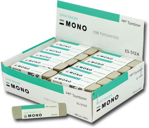 Tombow 57304D Mono, Colored Pencil Eraser Display; Natural rubber latex and silica grit eraser removes colored pencil and ink marks, including ballpoint, rollerball and some marker; Environmentally friendly, produced with all natural materials, with 100 percent recycled pulp sleeve; 40 erasers; Dimensions 5