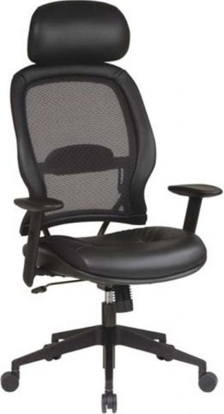 Office Star 57906 Space Collection Air Grid Deluxe Task Chair with Leather Seat and Headrest, Adjustable Headrest, Height Adjustable Angled Arms, Pneumatic Seat Height Adjustment- Quick and easy adjustment regulates height of chair relative to floor, 360 Swivel- Chair rotates a full 360 in either direction for ease of motion, 21.75
