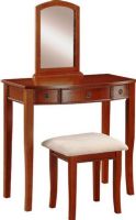 Linon 58028CHY-01-KD-U Molly Vanity Set, Intricate "carved" detail on vanity and stool, Rich Cherry Finish, Plush Off White Upholstered Bench, A single drawer is perfect for storing makeup, jewels and more, 250lbs - chairs Weight Limit, 13.75"W x 12.75"D Vanity compartment measures, 15.75"W x 14"D x 17"H Stool Size, 32"W x 18"D x 49.50"H Vanity, UPC 753793900346 (58028CHY01KDU 58028CHY-01-KD-U 58028CHY 01 KD U) 