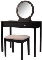 Linon 58035BLK-01-KD-U Scarlett Vanity Set; Perfect for the modern and contemporary styled home; Finished in a rich black, the vanity has a beige microfiber accompanying stool; An off center drawer provides ample hidden storage space while the spacious top is ideal for displaying your favorite products; UPC 753793918853 (58035BLK01KDU 58035BLK01-KDU 58035BLK-01KD-U 58035BLK-01-KDU) 