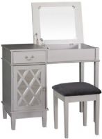 Linon 58036SIL-01-KD-U Lattice Vanity Set; Ideal for any modern or contemporary styled bedroom; Spacious top has room for a variety of cosmetics, jewelry and other beauty supplies; Half of the top lifts to reveal a large mirror and open storage space; A single drawer has a silver decorative handle and opens to reveal additional storage; UPC 753793919362 (58036SIL01KDU 58036SIL-01KD-U 58036SIL01-KDU 58036SIL-01-KDU) 