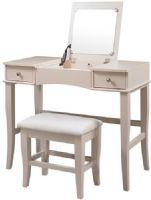 Linon 58037CRM-01-KD-U Jackson Vanity Set; Perfect for providing storage and grooming space in a large bathroom or bedroom; Spacious top features a flip top that has a hidden mirror and open storage area; Two storage drawers are accented with small round pulls and provide ample hidden storage space; UPC 753793920016 (58037CRM01KDU 58037CRM-01KDU 58037CRM-01KD-U 58037CRM01-KDU) 