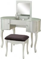 Linon 580425SIL01U Paloma Vanity Set; Glamorous in its design, has a unique rounded style; Flip top lifts to reveal a large mirror and hidden storage space; Doors opens on each side of the vanity providing additional storage space; Small round silver knobs grace the fronts of the doors; UPC 753793936659 (580425-SIL01U 580425SIL-01U 580425-SIL-01U) 