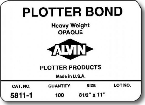 Alvin 5811-8 Heavyweight Opaque Plotter Bond, 100 Sheet Per Pack, 18