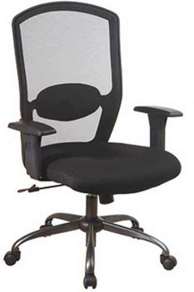 Office Star 583713 Screen Back Mesh Seat Office Chair, Thickly padded mesh fabric seat, Built in lumbar support, One touch pneumatic seat height adjustment, Height adjustable padded arms, Locking tilt control, 22W x 19.5D x 3T Seat Size, 21W x 26H x 1T Back Size, 21
