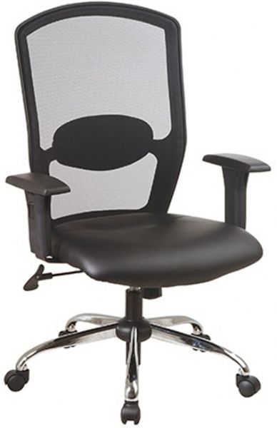 Office Star583814 Screen Back Office Chair with Leather Seat and Polished Aluminum Base, Thickly padded leather upholstered seat, Built-in lumbar support, Height adjustable padded arms, Locking tilt control, Adjustable tilt tension, 22