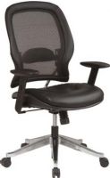 Office Star 5870 Space Collection Air Grid Deluxe Managerial Chair with Leather Seat, One Touch Pneumatic Seat Height Adjustment, 2-to-1 Synchro Tilt Control with Adjustable Tilt Tension, Height Adjustable Angled Arms with Soft PU Pads, 21.75" W x 19.5" D x 3.75" T Seat Size, 20.75" W x 24.25" H Back Size (58-70 58 70) 