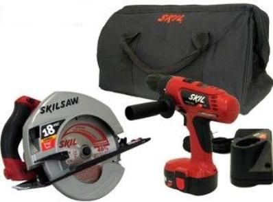 Skil 5884-04 Remanufactured Ni-Cad Cordless 2-Tool Combo Kit, 18 volt, 3,600 RPM Circular Saw, 2 speed ranges, 0-1250 RPM High speed, 0-350 RPM High torque Drill, 6 torque settings, Variable speed trigger / reversing, Patented anti-snag lower guard design (5884-04 5884 04 588404)