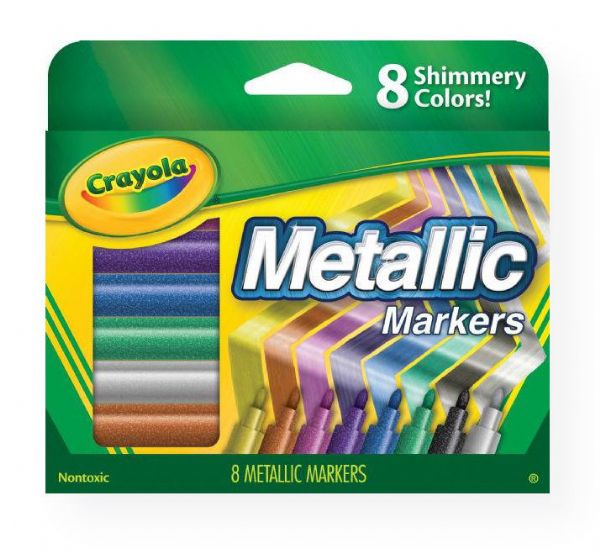 Crayola 58-8628 Metallic Markers; Shimmering metallic markers with bullet tips; Non-toxic; 8-color set; Shipping Weight 0.32 lb; Shipping Dimensions 3.00 x 3.00 x 5.00 in; UPC 716622862864 (CRAYOLA588628 CRAYOLA-588628 CRAYOLA-58-8628 CRAYOLA/58/8628 588628 ARTWORK CRAFT)