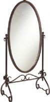 Linon 58951MTL-01-KD-U Clarisse Metal Mirror; Mixes traditional style with transitional design; A classic accent, the mirror has a decorative antique brown metal scroll base; Large oval mirror easily angles to best suit you; An ideal addition to a bedroom, large closet or dressing area; Dimensions 26"w x 18.5"d x 63"h; UPC 753793939049 (58951MTL01KDU 58951MTL-01-KDU 58951MTL-01KD-U 58951MTL01-KDU) 