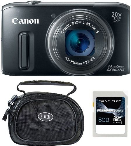Canon 5900B001-3-KIT PowerShot SX260 HS Digital Camera with BL-304 Carrying Case and 8GB SD Memory Card, Black, 3.0-inch TFT Color LCD Monitor, 12.1 Megapixel High-Sensitivity CMOS sensor, 20x Optical Zoom and 25mm Wide-Angle lens with Optical Image Stabilization, Focal Length 4.5 (W) - 90.0 (T) mm (35mm film equivalent: 25-500mm), UPC 837654978757 (5900B0013KIT 5900B0013-KIT 5900B001-3KIT 5900B001 BL304 SX260HS SX260-HS SX-260 SX 260)