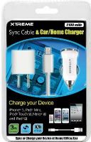 Xtreme 59056 Sync Cable & Car/Home Charger, White; For use with iPhone 5, Mini iPod Touch, Nano and iPad; 2.1A USB Port Power Rating; 3ft. cord length; UPC 805106590567 (59-056 590-56) 