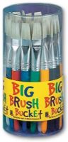 Princeton 5950FC Big Brush Bucket Display; 30 flat brushes, assorted color; These easy to hold large Diameter paintbrushes are perfect for kids; They come in an assortment of round or flat natural hog bristle hairs for oil acrylic and tempera paints; Each bucket holds 30 brushes; 8" H x 5" Dia; Inexpensive; Dimensions 8.25" x 4.75" x 5"; Weight 1 lbs; UPC 088354164159 (PRINCETON5950FC PRINCETON 5950FC 5950 FC 5950-FC 5950FCD) 