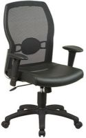 Office Star 599402 Screen Back Leather Seat Chair with Adjustable Arms and Nylon Base, Thickly padded leather upholstered seat, Built in 2-way adjustable lumbar support, One touch pneumatic seat height adjustment, Height adjustable, padded arms, Locking tilt control, 19.25W x 19.5D x 3T Seat Size, 20.25W x 22.25H x 1.25T Back Size, 18.75" Arms Max Inside (599-402 599 402) 