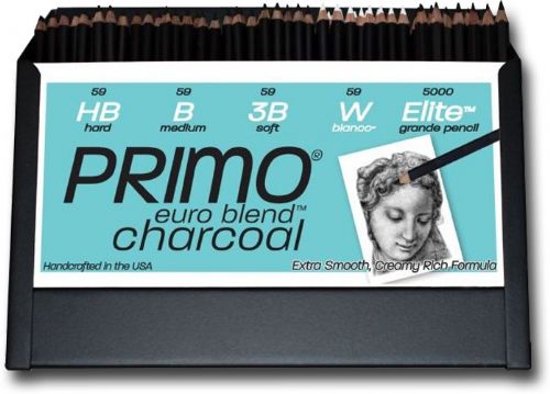 Primo 59-DIS Euro Blend, 324-Piece Charcoal Pencil Display; A premium charcoal drawing formula that is creamy and rich; Use alone or in combination with other charcoal, graphite, or pencil; Cedar wood casing to ensure smooth sharpening and strength; Dimensions 11.75