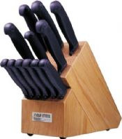 Cold Steel 59KSET Kitchen Classic Set; Includes: 1 Oak Block Stand, 1 Paring Knives, 1 Boning Knife, 1 Utility Knife, 1 Chef’s Knife, 1 Slicer, 1 Bread Knife and 6 Steak Knives; Blades are ice tempered and then precision flat ground for maximum cutting power; UPC 705442004387 (59K-SET 59K SET) 