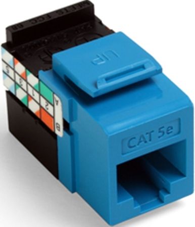 Leviton 5G108-RL5 GigaMax Cat 5e QuickPort Connector, Blue, Dual wiring code label allows connector to be wired to either T568A or T568B, Individual port configurability allows specification flexibility, Robust one-piece lead-frame design, Narrow connector allows high port density in a small area, Performance supports high megabit and shared-sheath applications, UPC 078477170519 (5G108RL5 5G108 RL5)