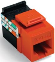 Leviton 5G108-RO5 GigaMax Cat 5e QuickPort Connector, Orange; Category 5e Module; 8P8C Position/Conductor; 8-Conductor UTP Copper Cat 5, 5e and 6 Cable; Channel-Rated Connector; 110 Punchdown Termination; GigaMax 5e Category Rating; Phosphor Bronze Contact Base Material; High-Impact Fire-Retardant Plastic Body Material; Standards and Certifications: TIA/EIA cULus Listed; UPC 078477170502 (5G108RO5 5G108 RO5) 